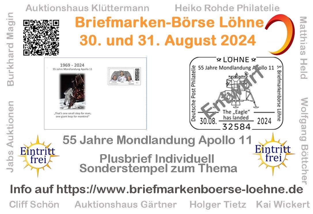 Briefmarken-Börse Löhne 30. und 31. August 2024 - Flyer mit Sonderstempel u. Plusbrief